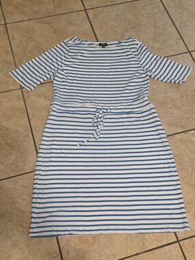 Jones New York Blue and White Striped Midi Drawstring Dress